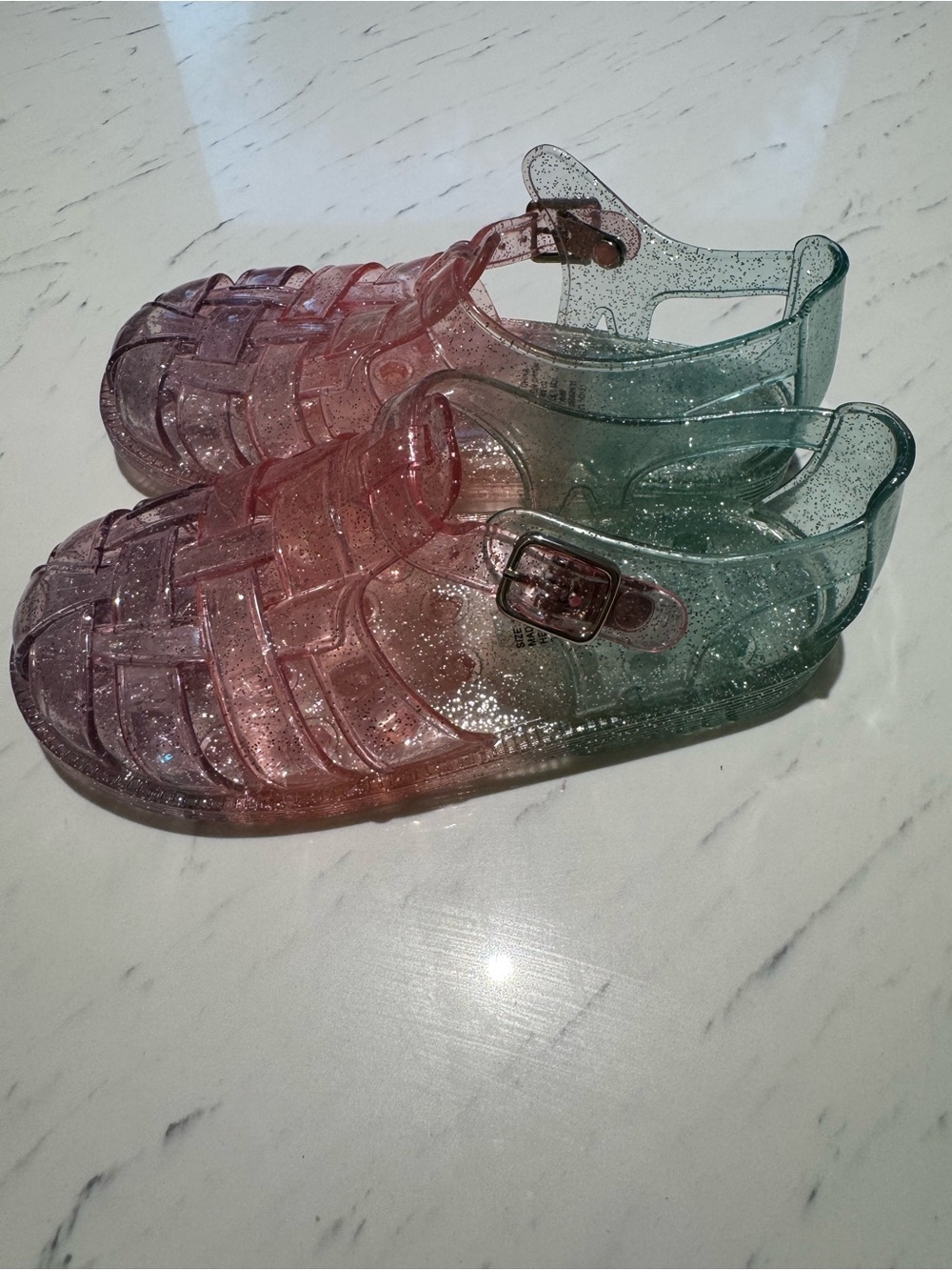 GAP Girls 10 Toddler Glitter Jelly Sandals - Purple Pink and Green NWOT